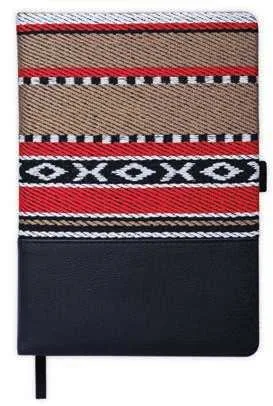 Weavora A5 Sadu-Inspired Hardcover Notebook, Sadu textile and black PU notebook, front view