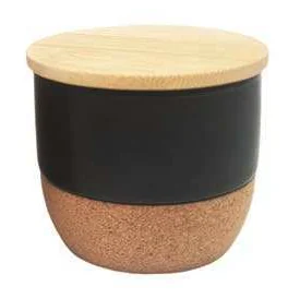 Oudella Soybean Wax Candle in Ceramic Holder, Black ceramic Oud candle with cork base and bamboo lid