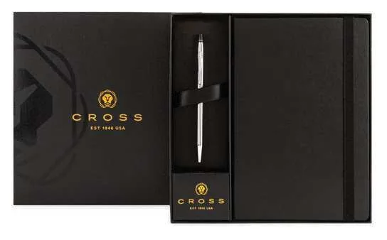 Cross A5 Notebook and Pen Gift Set, Black notebook and pen in Cross gift box