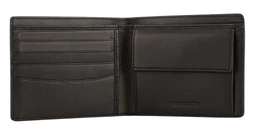 Cross Bi-Fold 4CC Wallet with Coin Pocket, Black wallet open, four card slots and coin pocket