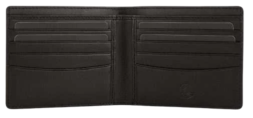 Cross Bi-Fold 8CC Slim Wallet, Black slim wallet open, eight card slots