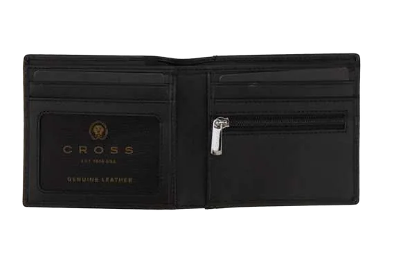 Cross 6CC Wallet with Detachable Card Holder, Classic Fold wallet open, card slots and zipped coin pocket