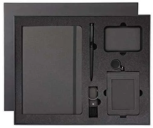 Noveris Notebook and Office Accessories Gift Set, Black five-piece office gift set in its presentation box