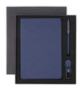 Refino Refillable Notebook, Pen and 32GB USB Gift Set, Navy Blue notebook, pen and USB-keychain gift set in box