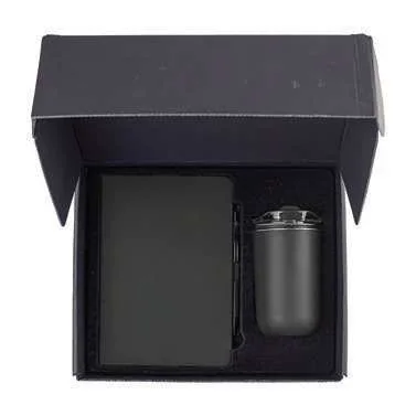 Dayvella Notebook, Pen and 300ml Tumbler Gift Set, Black notebook, tumbler and pen gift set in box