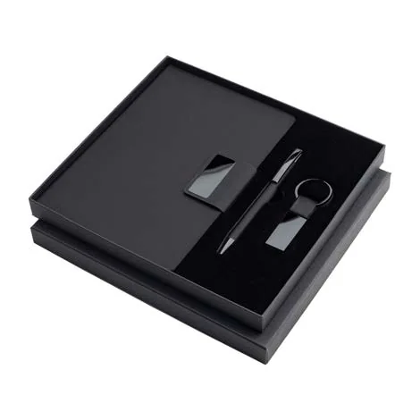 Cadento Journal, Keychain and Metal Pen Gift Set, Black notebook, keychain and metal pen gift set