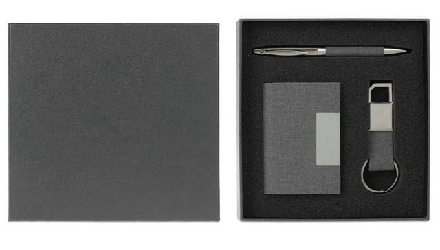 Cardessa Card Holder, Keychain and Pen Gift Set, Grey card holder, keychain and pen gift set