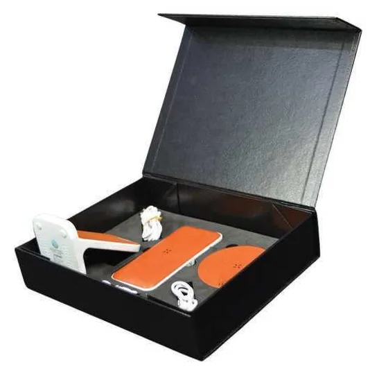 Voltessa Wireless Charging and Power Bank Gift Set, Recycled leather charging gift set in open presentation box