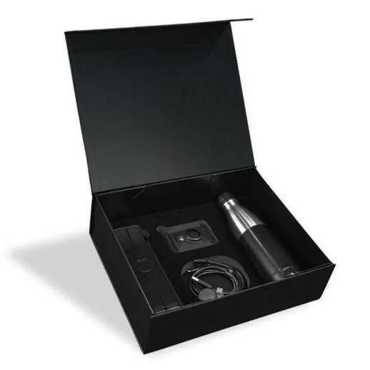 Flowento Laptop Stand, Cable and Bottle Gift Set, Black laptop stand, cable, card-holder and bottle gift set