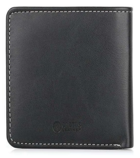 Cevina Cactus-Leather Wallet with Coin Pocket, Black four-card bifold wallet with coin pocket, closed