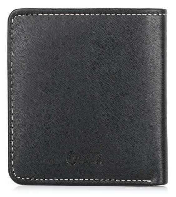 Cevina Cactus-Leather Wallet with Coin Pocket, Black four-card bifold wallet with coin pocket, closed
