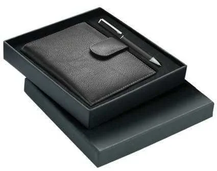 Passora Leather Passport Holder and Pen Set, Leather passport-holder and metal pen gift set in box