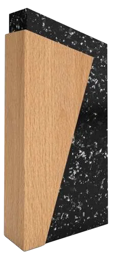 Solveto Angular Beech Wood and Plastic Award, Blank wood and black-white plastic award, angled front view