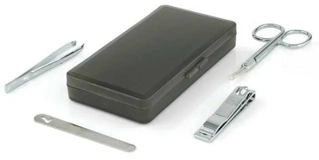 Manisto Four-Piece Silver Manicure Set, Four chrome-plated grooming tools with closed case
