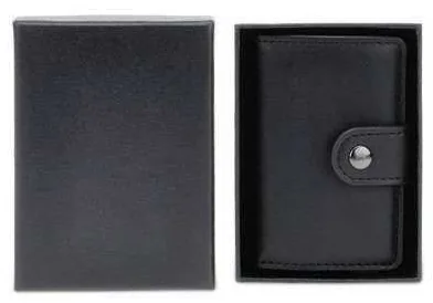 Fivaro Seven-Card Holder, Black card wallet, closed front and rear views
