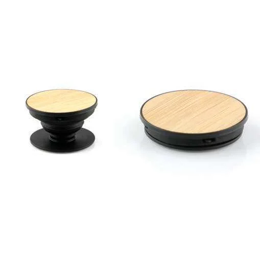 Varnelo Bamboo Phone Grip and Stand, Bamboo phone grip, expanded and collapsed