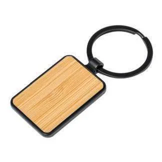 Bamtelio Rectangular Bamboo and Zinc Alloy Keyring, Rectangular bamboo and zinc alloy keychain