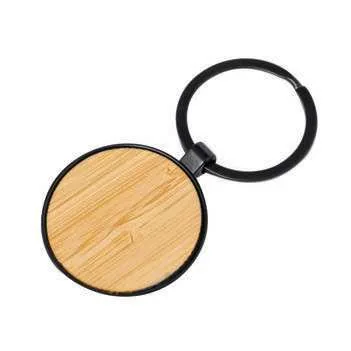 Bamcero Round Bamboo and Zinc Alloy Keyring, Round bamboo and zinc alloy keychain