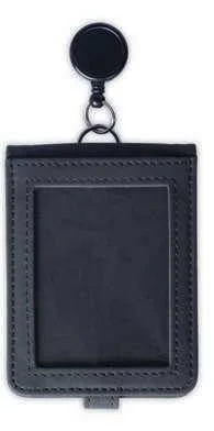 Cardrivo Three-Slot ID Holder with Badge Reel, Black ID-card holder with retractable reel, empty
